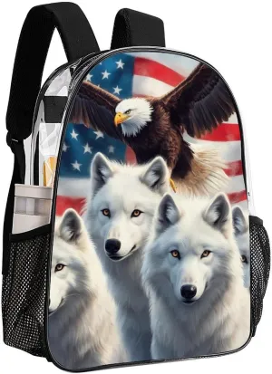 Lightweight Rucksack for Sports Travel Running - Big Capacity Multipurpose Transparent Bookbag, American Flag Eagles Wolf Art Travel and Sport Backpack Rucksack