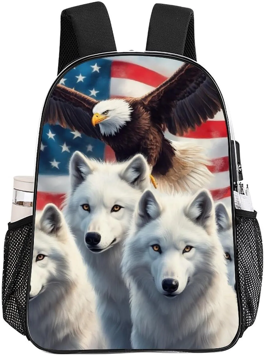 Lightweight Rucksack for Sports Travel Running - Big Capacity Multipurpose Transparent Bookbag, American Flag Eagles Wolf Art Travel and Sport Backpack Rucksack