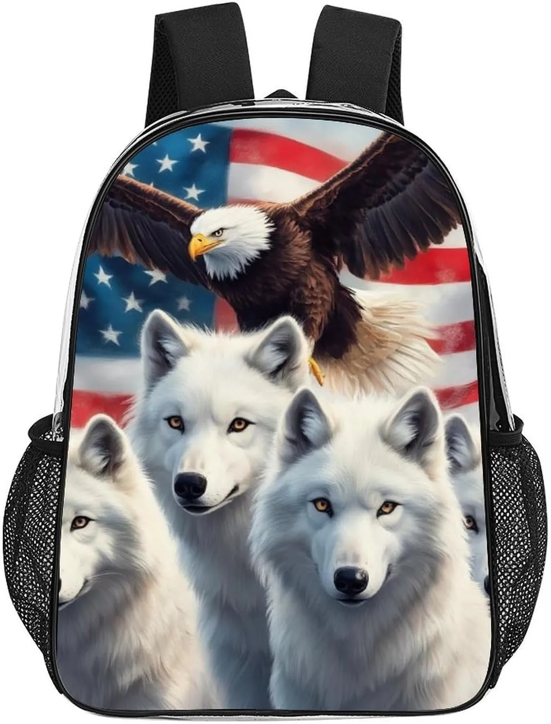 Lightweight Rucksack for Sports Travel Running - Big Capacity Multipurpose Transparent Bookbag, American Flag Eagles Wolf Art Travel and Sport Backpack Rucksack