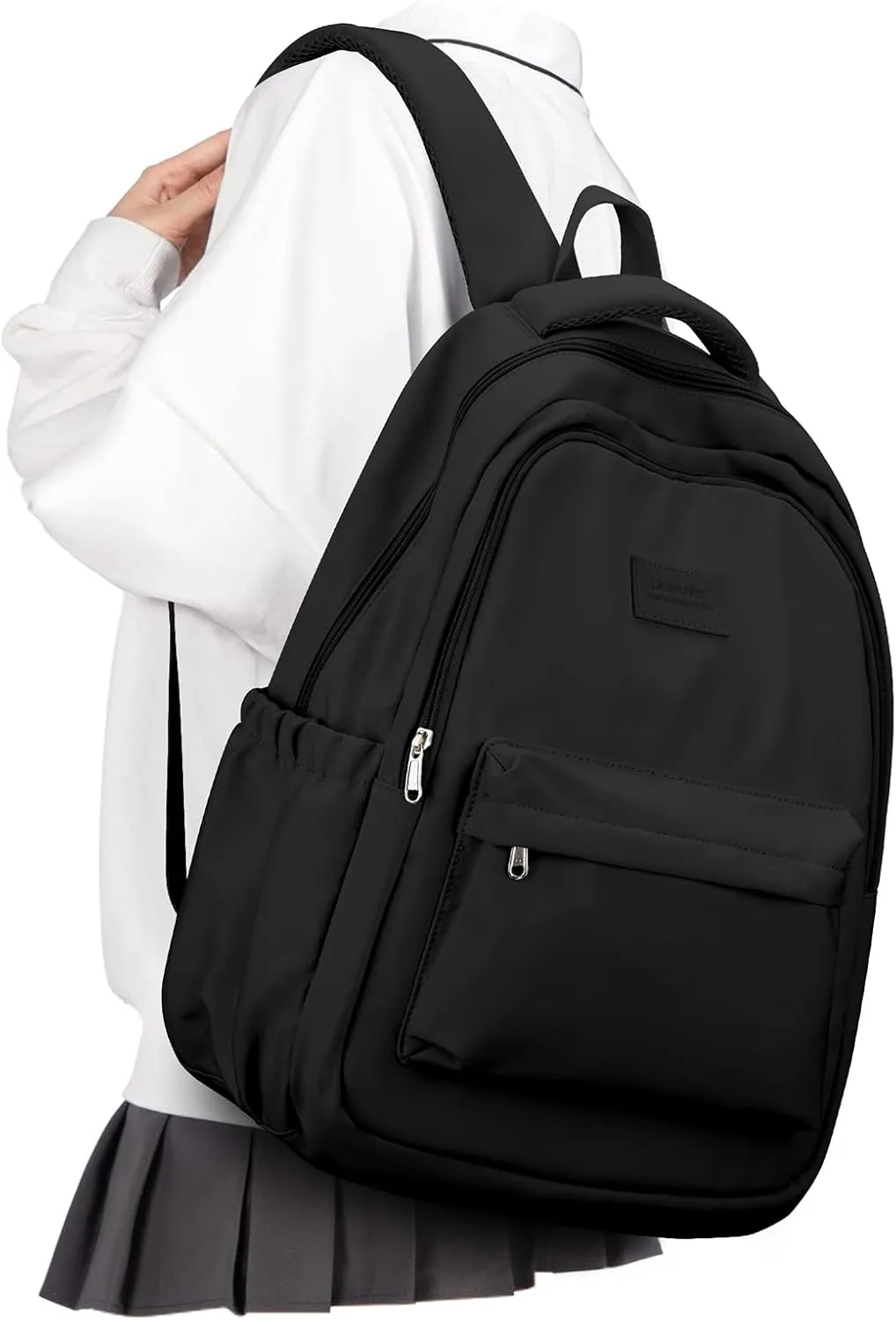 Lightweight School Backpack for Women Men, Black Laptop Travel Casual Daypack College Secondary School Bags Bookbag for Teenage Girls Boys
