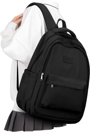 Lightweight School Backpack for Women Men, Black Laptop Travel Casual Daypack College Secondary School Bags Bookbag for Teenage Girls Boys