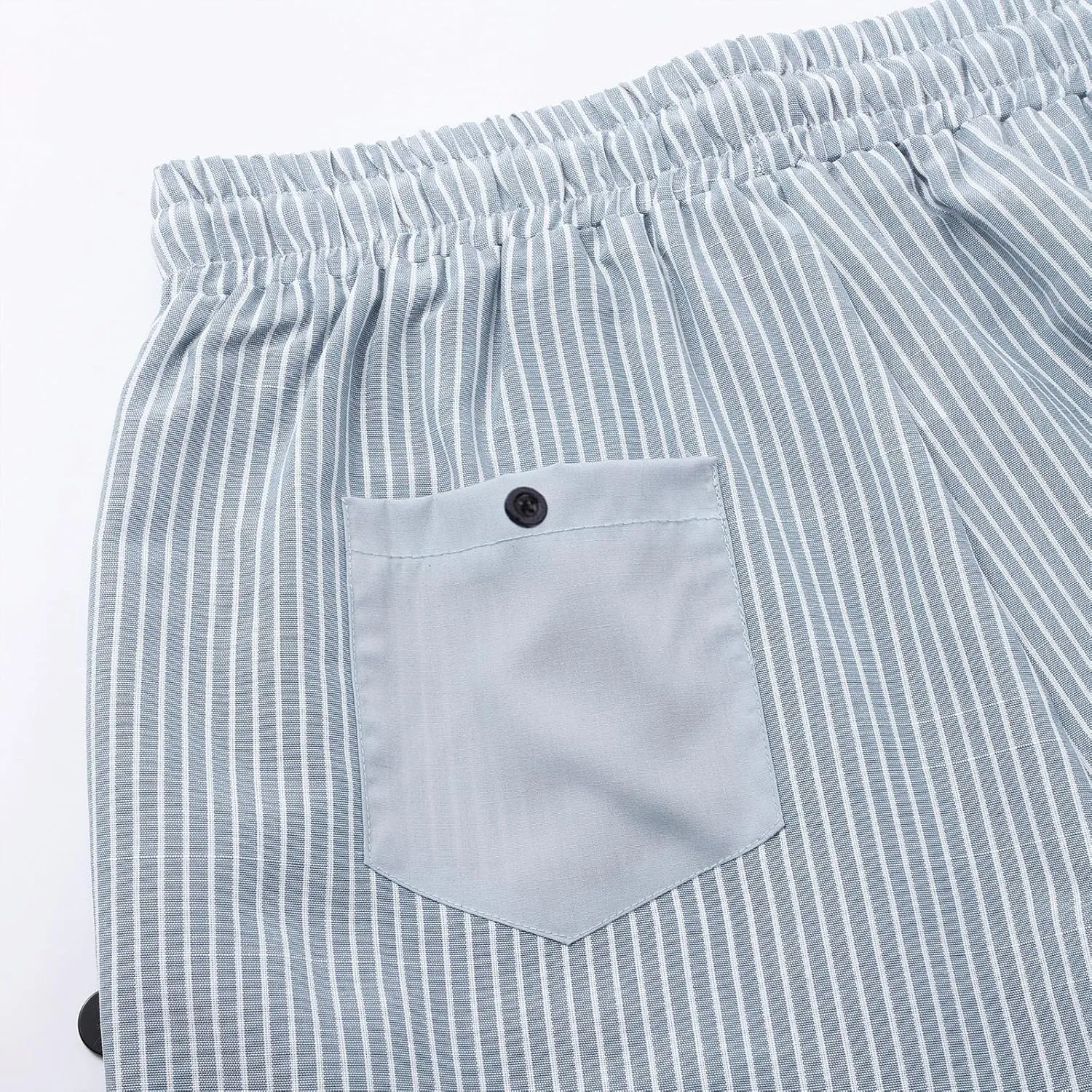 Linen Capri Pants for Women Casual High Waist Side Button Striped Lounge Pants Drawstring Straight Leg 3/4 Trousers