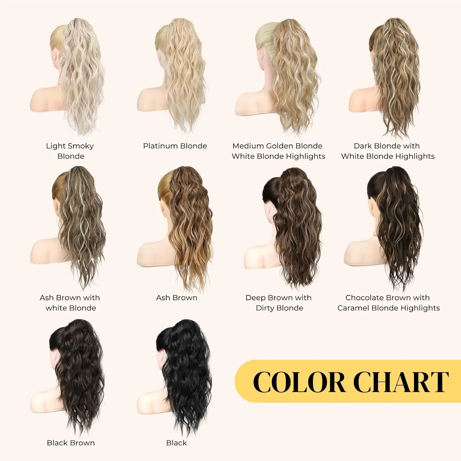 LONAI Wavy Claw Clip Ponytail Extensions - 18" Curly Wavy Claw Clip in Ponytail Hair Extensions - Synthetic Fake Pony Tails - Medium Brown Mixed