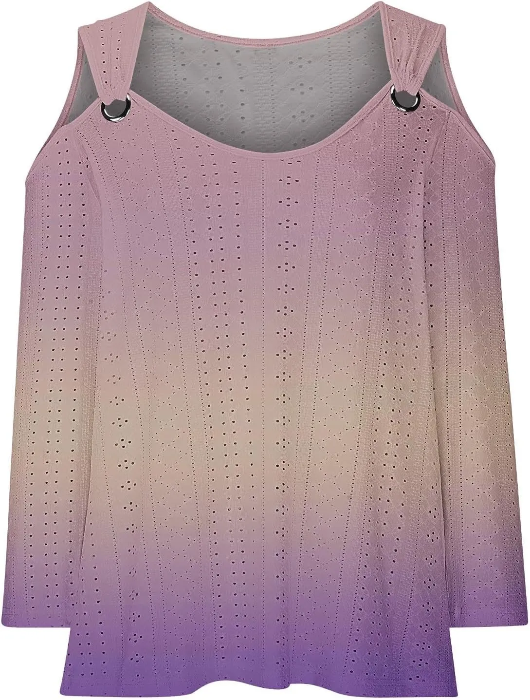 Long Shirts for Women Gradient Eyelet Cold Shoulder Crew Neck Fall Tee Shirts for Women 2024 Going Out Tops Casual
