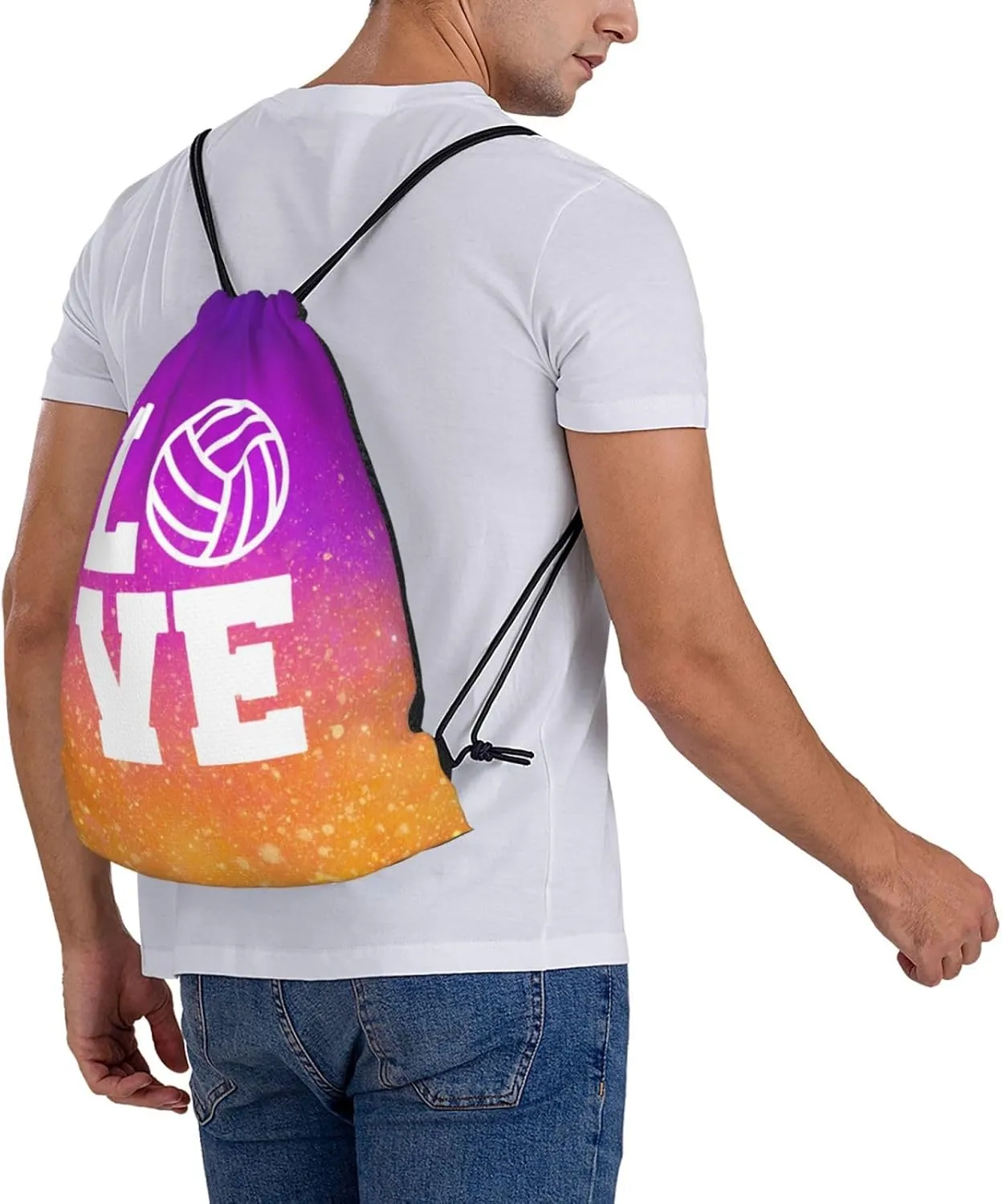 Love Volleyball Unisex Drawstring Backpack Bag Sport Gym Swim Travel Sackpack