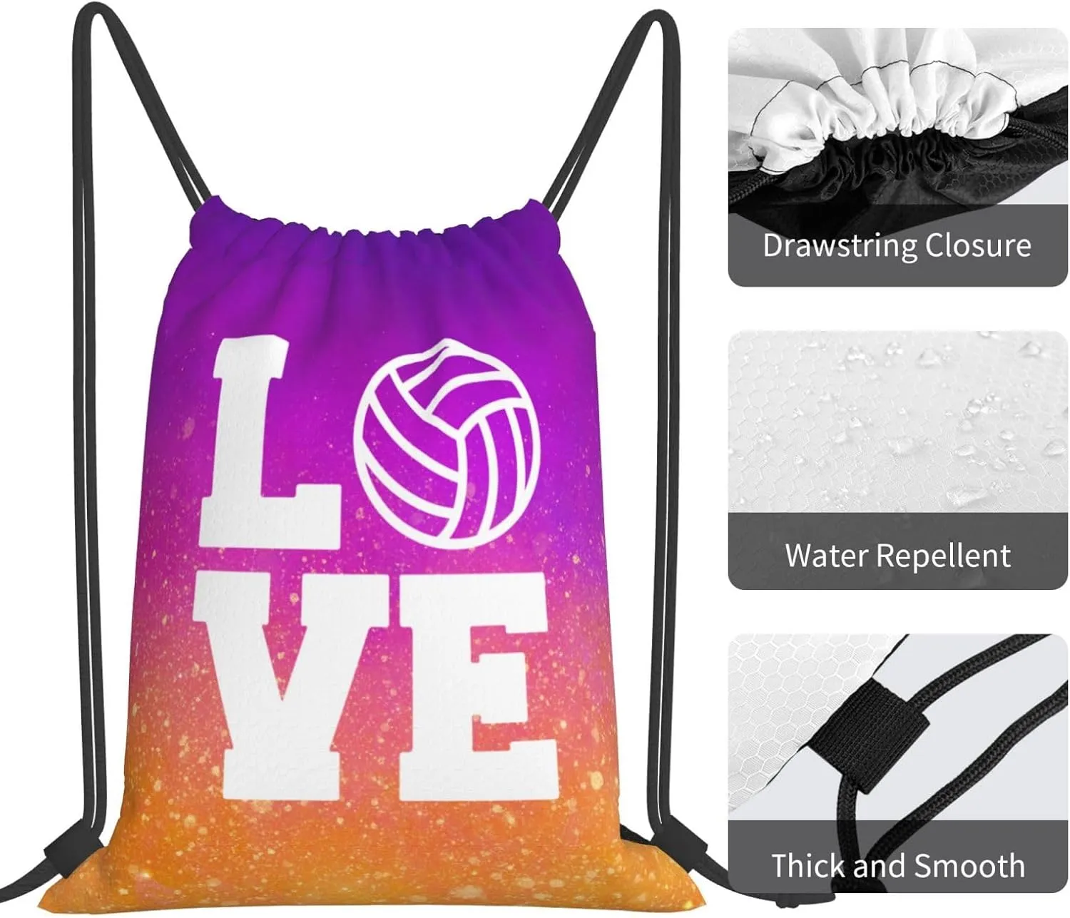 Love Volleyball Unisex Drawstring Backpack Bag Sport Gym Swim Travel Sackpack