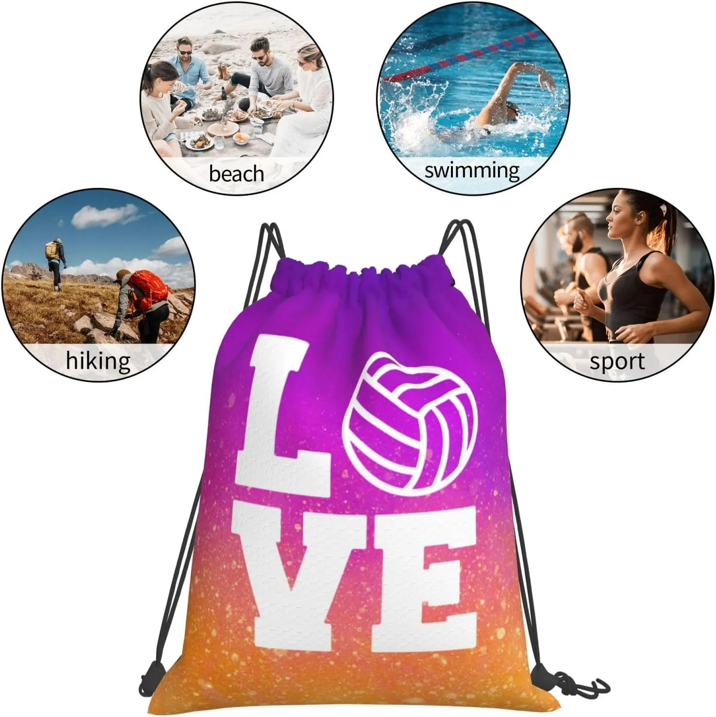 Love Volleyball Unisex Drawstring Backpack Bag Sport Gym Swim Travel Sackpack
