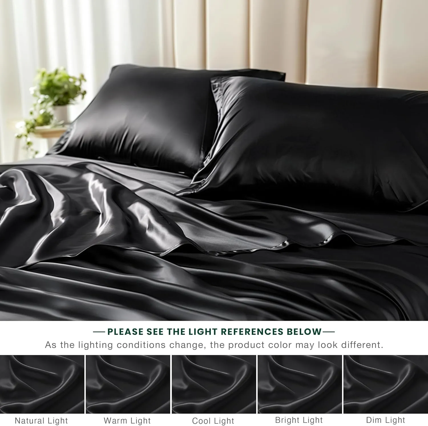 Love's cabin Full Size Satin Sheet Sets - 4 Piece Black Silky Sheet Set with Deep Pocket, Luxury Silk Feel Bed Sheets Full Bedding Set (1 Flat Sheet,1 Fitted Sheet,2 Pillow Cases)