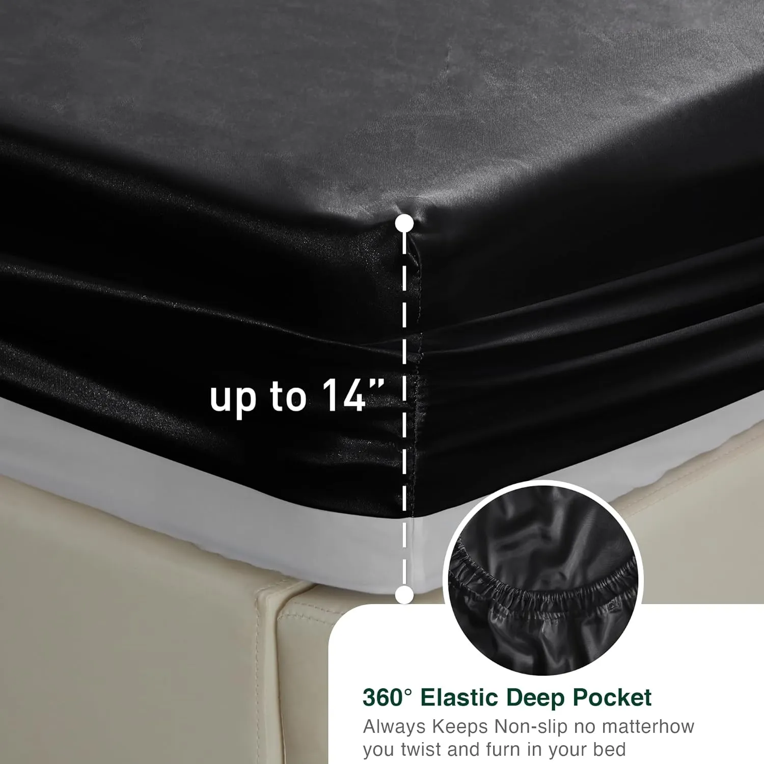 Love's cabin Full Size Satin Sheet Sets - 4 Piece Black Silky Sheet Set with Deep Pocket, Luxury Silk Feel Bed Sheets Full Bedding Set (1 Flat Sheet,1 Fitted Sheet,2 Pillow Cases)
