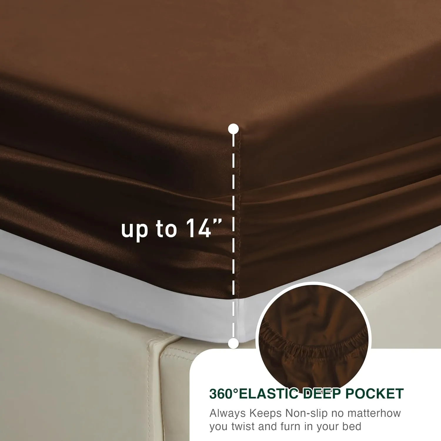 Love's cabin Satin Queen Sheets Set - 4 Piece Brown Silky Bed Sheets with Deep Pocket, Luxury Silk Feel Satin Queen Size Sheet Set (1 Flat Sheet,1 Fitted Sheet,2 Pillow Cases)