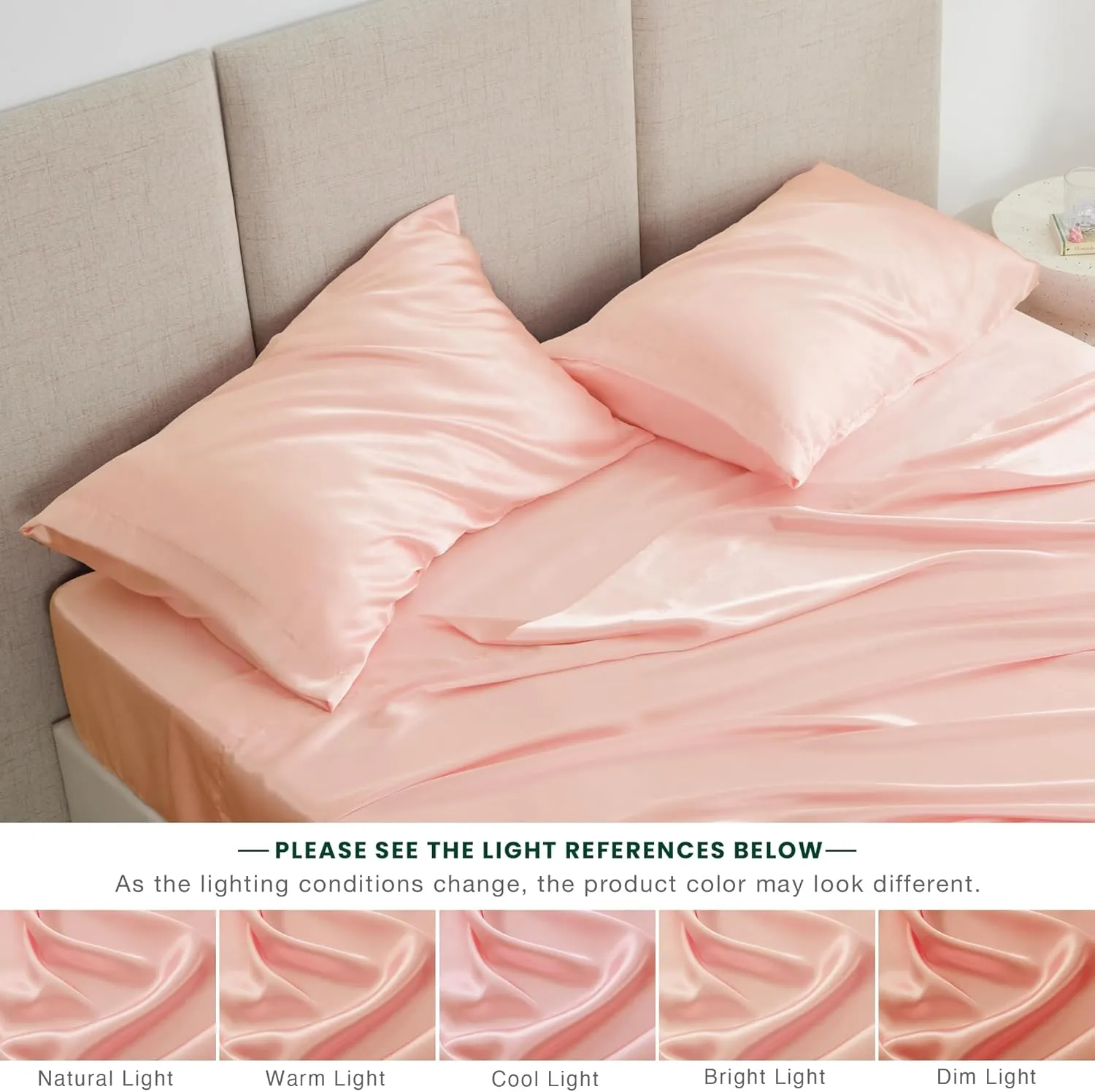 Love's cabin Satin Queen Sheets Set - 4 Piece Coral Silky Bed Sheets with Deep Pocket, Luxury Silk Feel Satin Queen Size Sheet Set (1 Flat Sheet,1 Fitted Sheet,2 Pillow Cases)