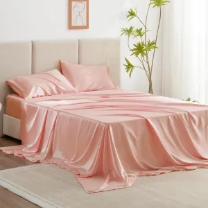 Love's cabin Satin Queen Sheets Set - 4 Piece Coral Silky Bed Sheets with Deep Pocket, Luxury Silk Feel Satin Queen Size Sheet Set (1 Flat Sheet,1 Fitted Sheet,2 Pillow Cases)