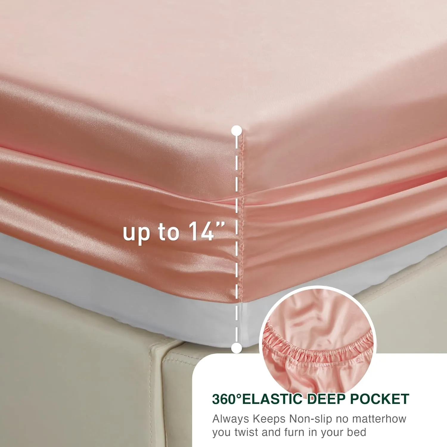 Love's cabin Satin Queen Sheets Set - 4 Piece Coral Silky Bed Sheets with Deep Pocket, Luxury Silk Feel Satin Queen Size Sheet Set (1 Flat Sheet,1 Fitted Sheet,2 Pillow Cases)