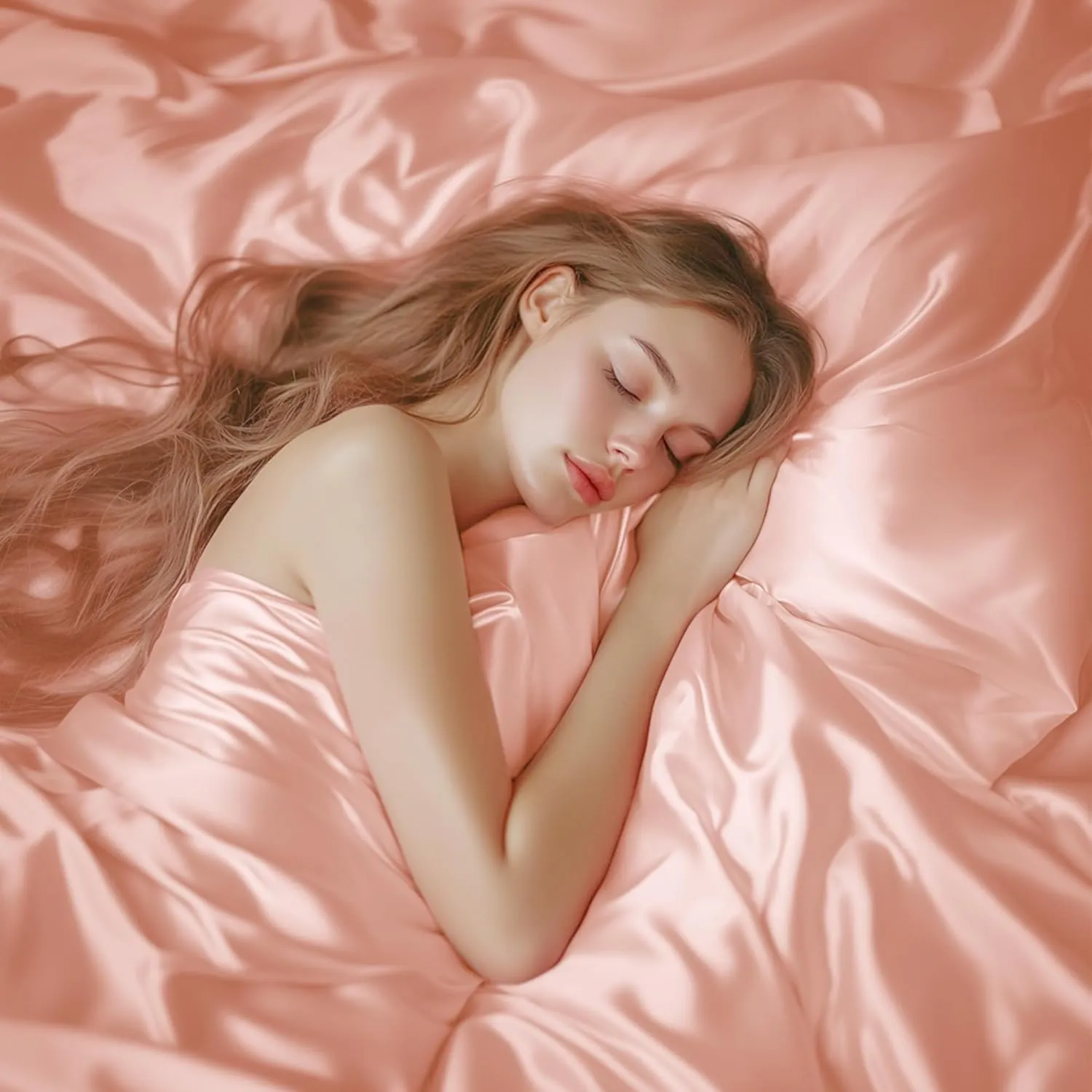 Love's cabin Satin Queen Sheets Set - 4 Piece Coral Silky Bed Sheets with Deep Pocket, Luxury Silk Feel Satin Queen Size Sheet Set (1 Flat Sheet,1 Fitted Sheet,2 Pillow Cases)