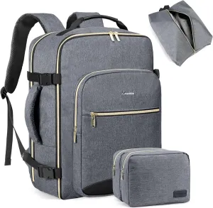 LOVEVOOK Carry On Backpack, 50L Travel Backpack Airline Approved, Waterproof Large TSA 18inch Laptop Backpack Luggage Daypack Business Weekender Overnight with 3 Packing Cubes, Gray-Black