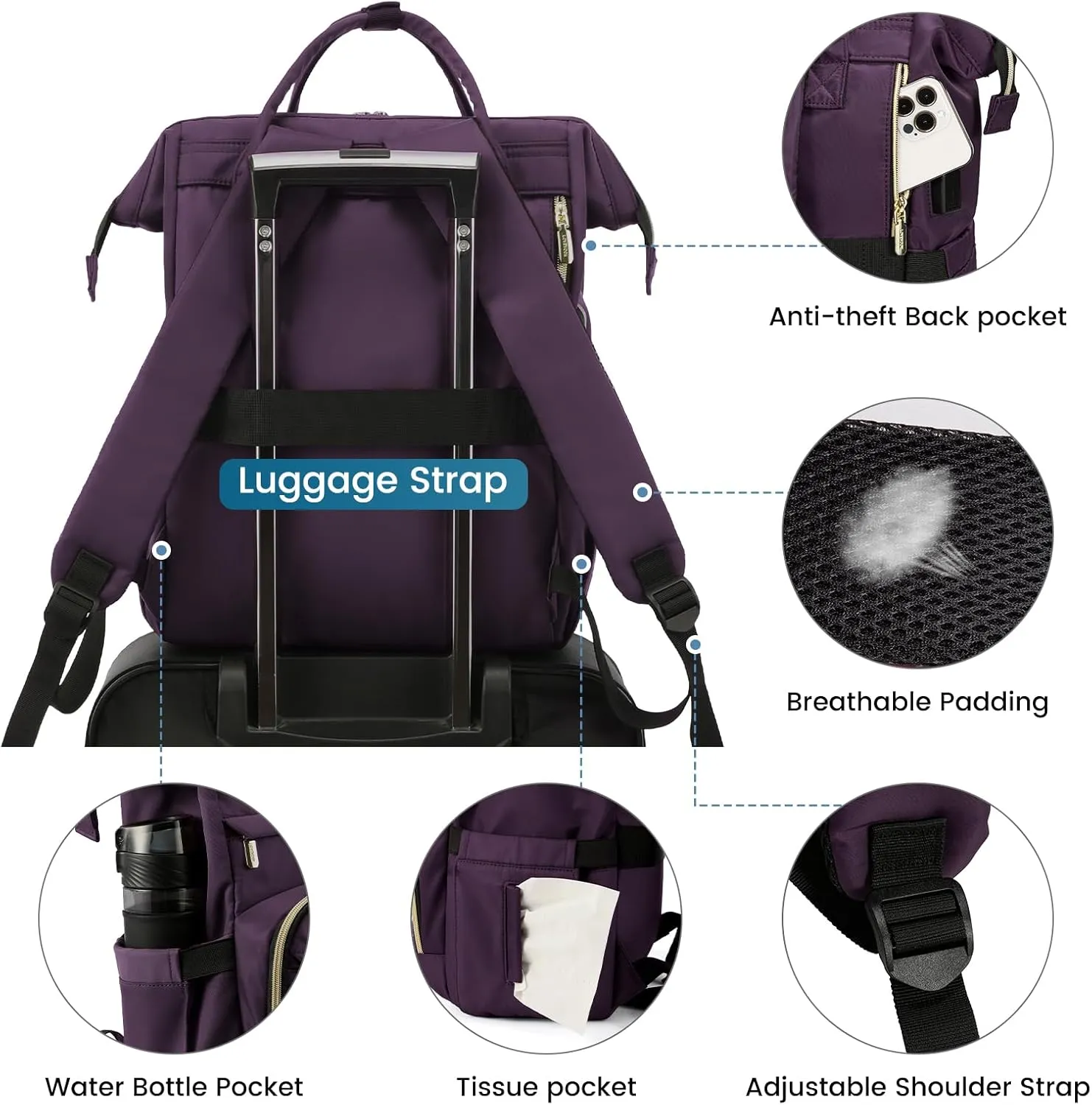LOVEVOOK Travel Laptop Backpack, Water Resistant Nurse Backpack with Stethoscope Case, Durable Anti Theft College Computer Bag for Men & Women Fits 15.6