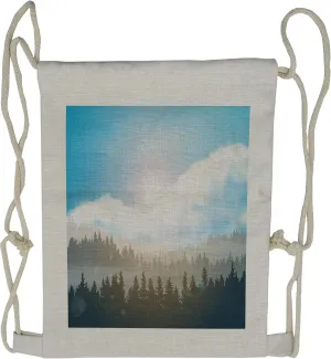 Lunarable Nature Drawstring Backpack, Mountain Evergreens, Sackpack Bag