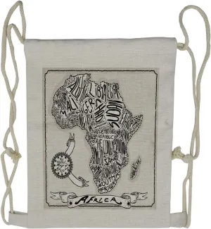 Lunarable Sketchy Drawstring Backpack, Doodle Style Africa Map, Sackpack Bag