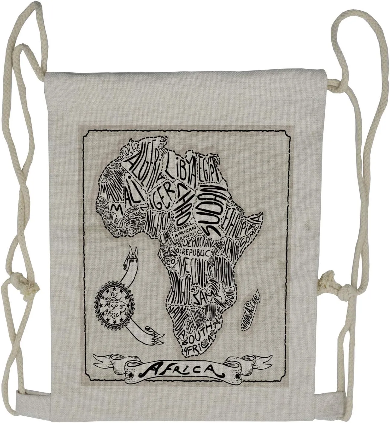 Lunarable Sketchy Drawstring Backpack, Doodle Style Africa Map, Sackpack Bag