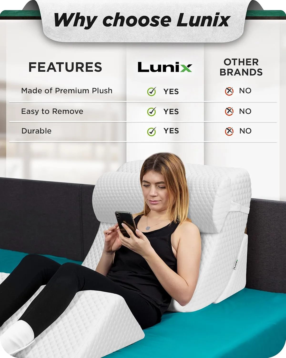 Lunix Replacement Cover for LX5 4pcs Wedge Pillow Set, Foam not Included - Air White
