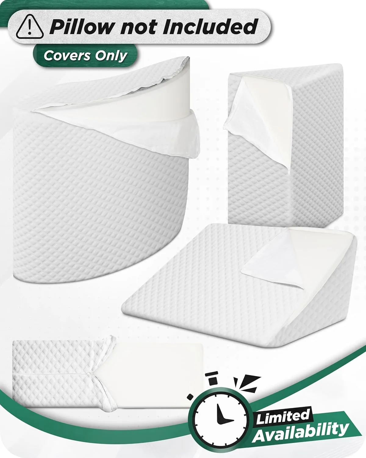 Lunix Replacement Cover for LX5 4pcs Wedge Pillow Set, Foam not Included - Air White