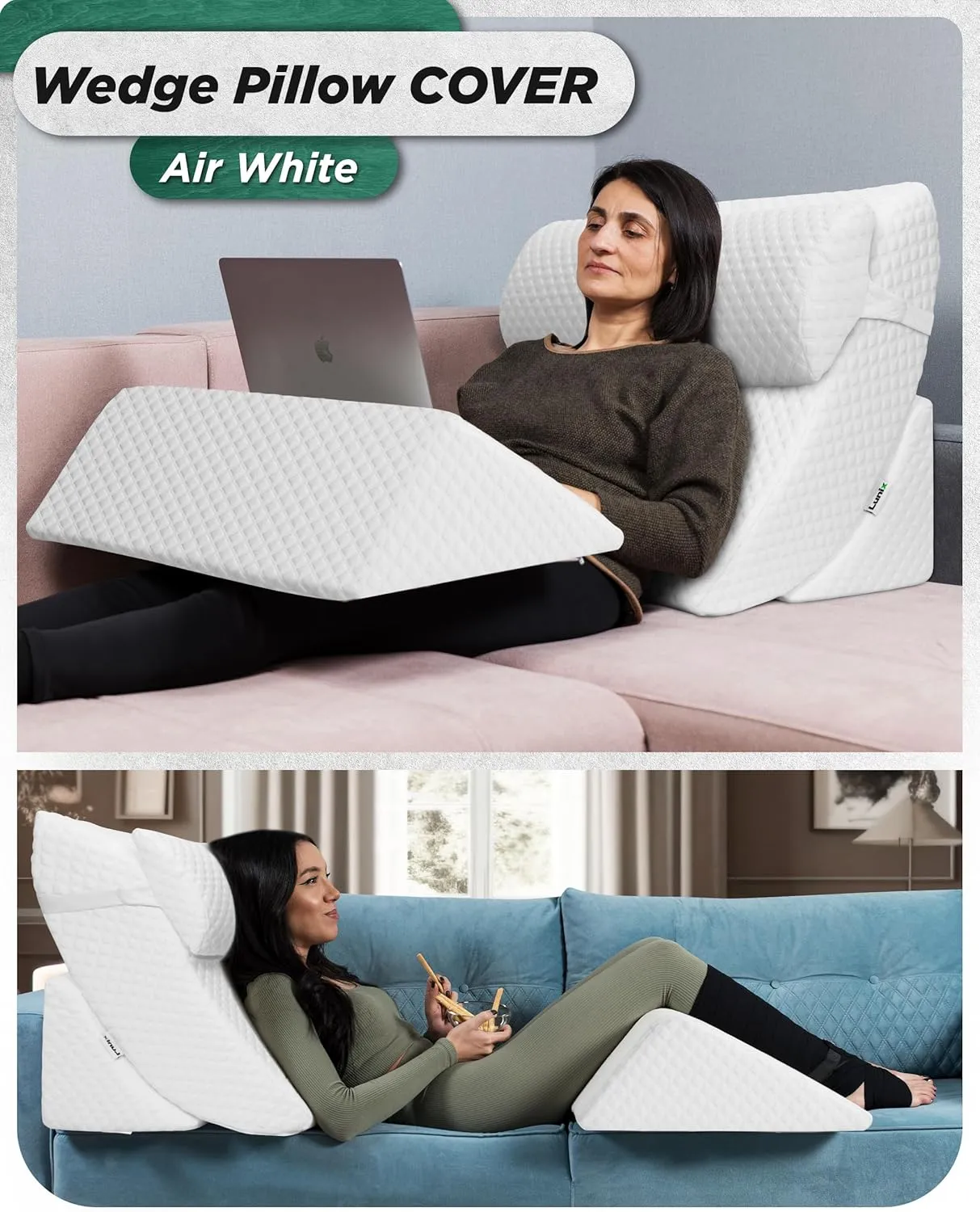 Lunix Replacement Cover for LX5 4pcs Wedge Pillow Set, Foam not Included - Air White