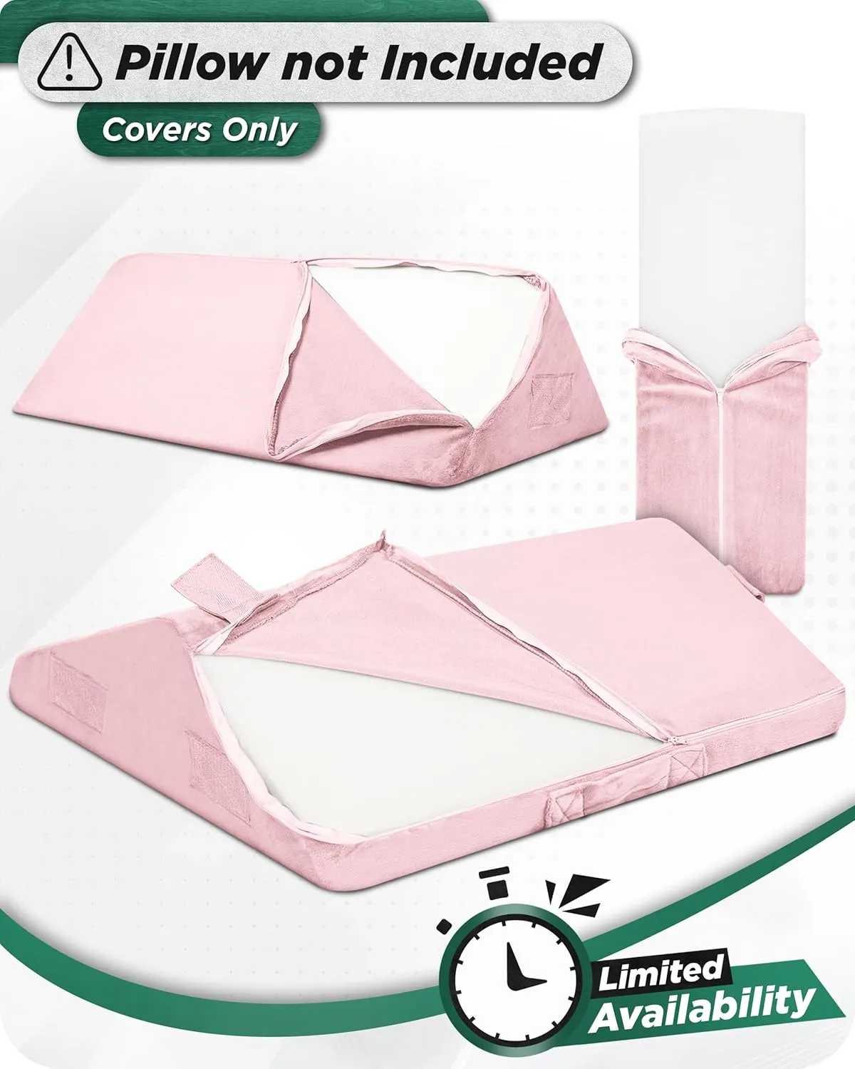 Lunix Replacement Cover for LX6 3pcs Wedge Pillow Set, Foam not Included - Pink Plush
