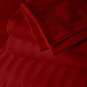 Luxurious 800 Thread Count 100% Egyptian Cotton 4-PCs Bed Sheet Set, Easily Fit up to 19-24" Inch Deep Pocket Stripe Pattern (Twin XL, Burgundy)