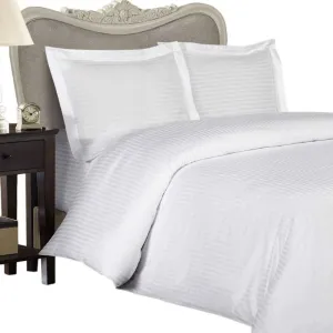 Luxurious WHITE Damask Stripe, QUEEN Size. EIGHT (8) Piece GOOSE DOWN Comforter BED IN A BAG Set. 1000 Thread Count Ultra Soft Single-Ply 100% Egyptian Cotton. INCLUDES 4pc BED SHEET Set, 3pc DUVET SET & GOOSE DOWN Comforter