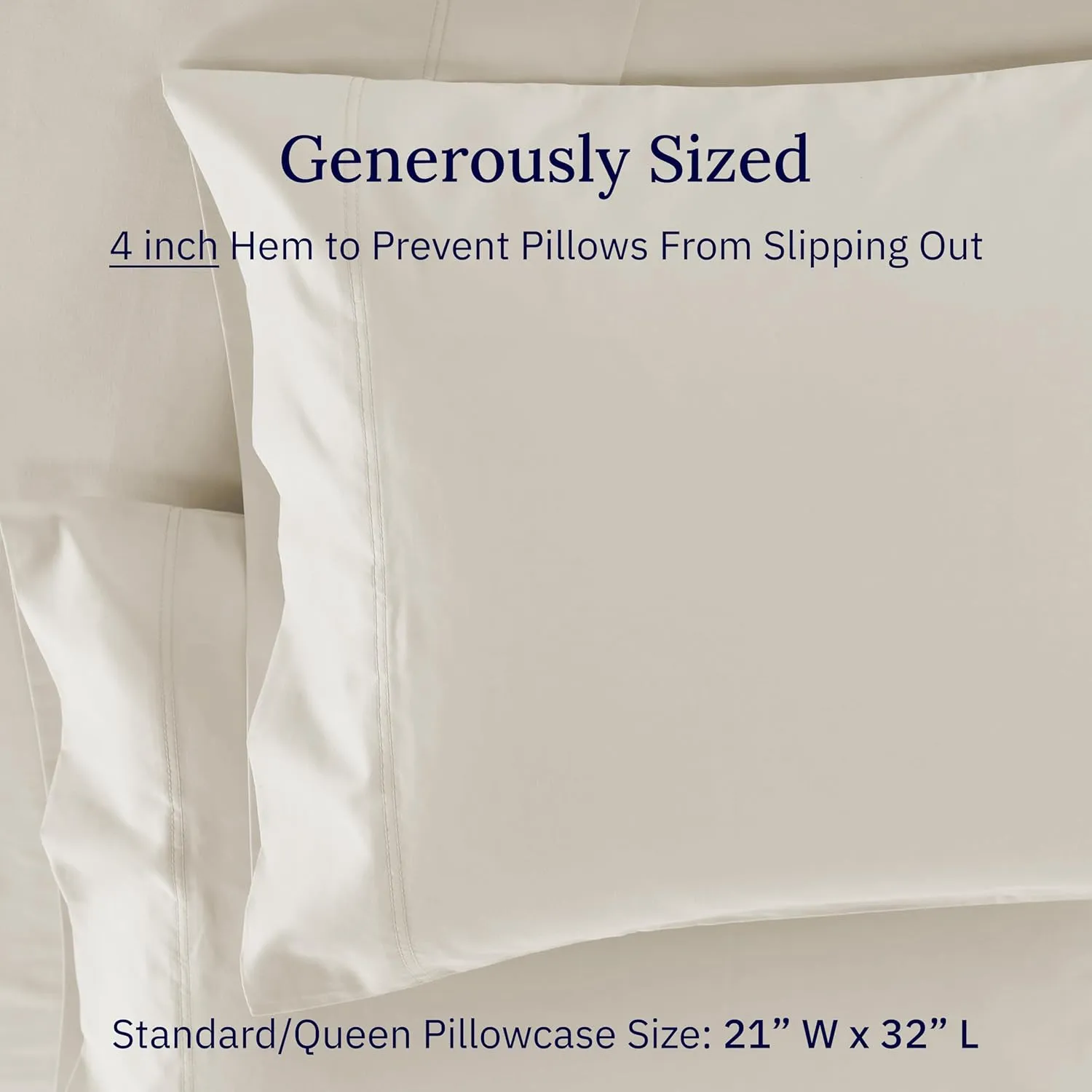 Luxuriously Soft Hotel Quality 600 Thread Count, 100% Cotton Set of 2 Cases, Crisp & Cool Pillowcases Queen Size Set of 2 Fits Standard & Queen Pillows (Creamy Ivory)