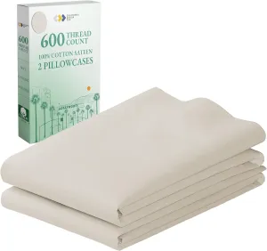 Luxuriously Soft Hotel Quality 600 Thread Count, 100% Cotton Set of 2 Cases, Crisp & Cool Pillowcases Queen Size Set of 2 Fits Standard & Queen Pillows (Creamy Ivory)