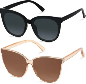 LYZOIT Oversized Cat Eye Sunglasses for Women Big Large Cateye Frame Shades 2 Pack Fashion Vintage Sun glasses