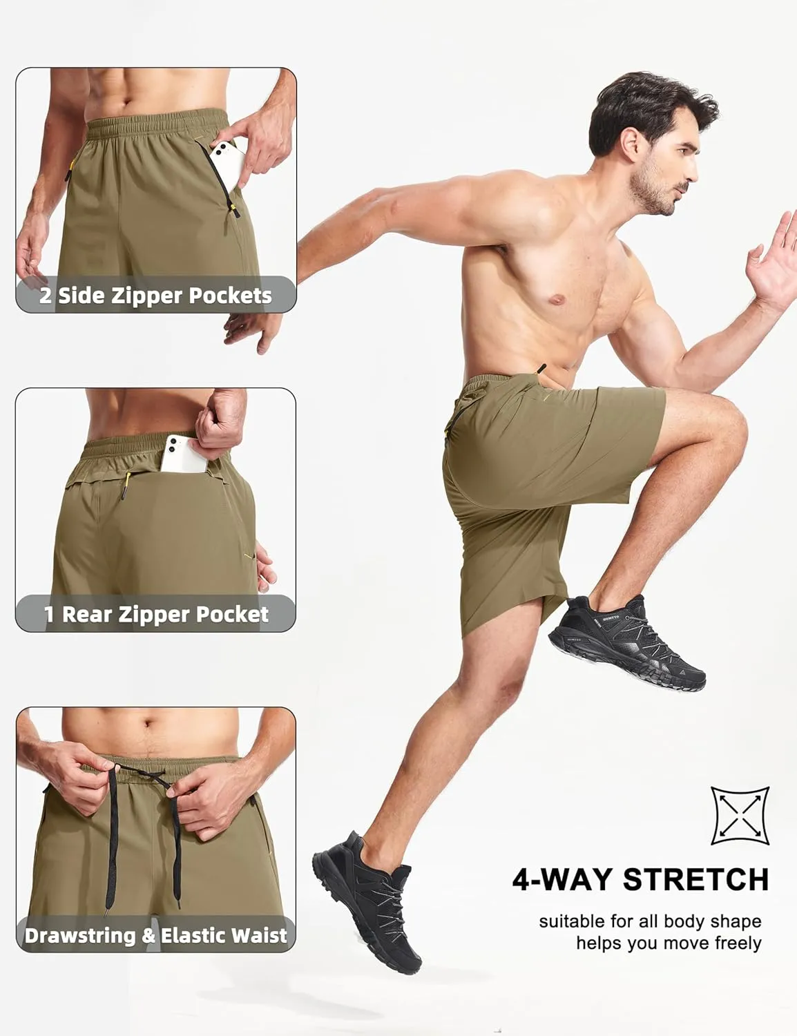 MAGCOMSEN Men's Athletic Running Shorts 9" Quick Dry Lightweight Sport Workout Hiking Gym Shorts with Zipper Pockets