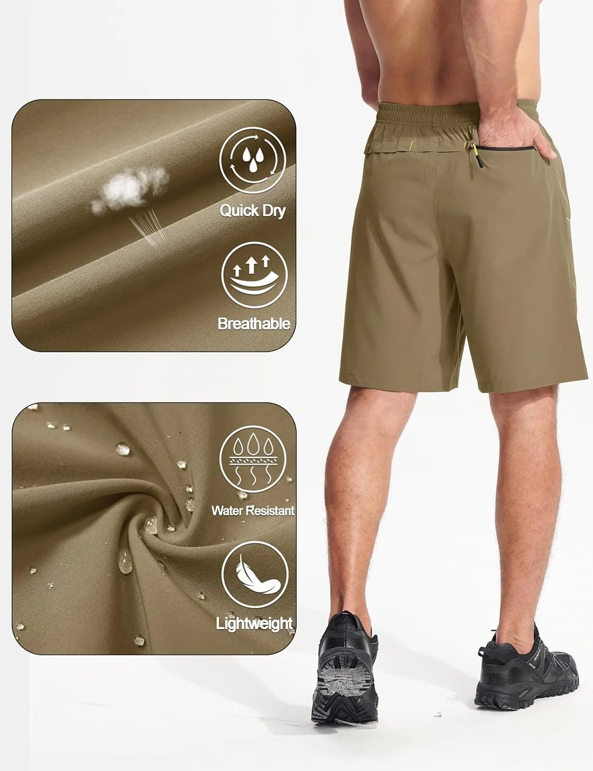MAGCOMSEN Men's Athletic Running Shorts 9" Quick Dry Lightweight Sport Workout Hiking Gym Shorts with Zipper Pockets