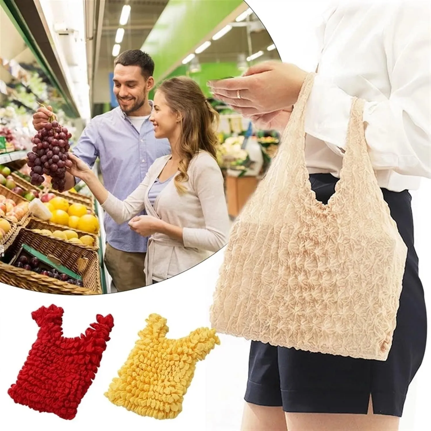 Magic Expansion Fold Pleated Flexible Stretch Mini Bag Large Capacity Bubble Elastic Paddy Portable Shopping Handbag Tote (Color : 04)