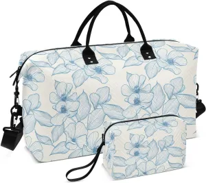 Magnolia Petals Beige Sports Gym Bag for Women Men Travel Duffel Bag Weekend Overnight Carry on Bag with Toiletry Bag Air Travel Bag for Hospital Plane Swimming Yoga Workout