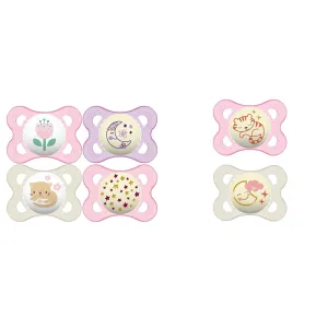 MAM Pacifiers 0-6 Months 4-Pack with Glow-in-Dark   2-Pack Self-Sterilizing Case and Night Pacifiers for Baby Girl