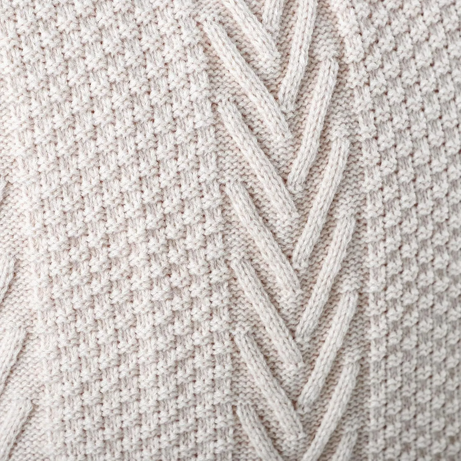 MANDIOO Cotton Knitted Decorative Throw Pillow Covers Soft Cozy Outdoor Cushion Cases Luxury Modern Pillowcases for Couch Sofa Bed 18x18 Inches Beige