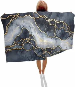Marble Beach Towels Oversized Super Absorbent, Navy Blue Modern Luxury Gold Texture Lightweight Bath Towel Quick Dry Sets for Bathroom/Pool/Rv Camping/Beach Play/Gym Room/Picnic 35"x70"