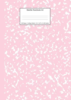 Marble Notebook A4: Pastel Pink College Ruled Journal