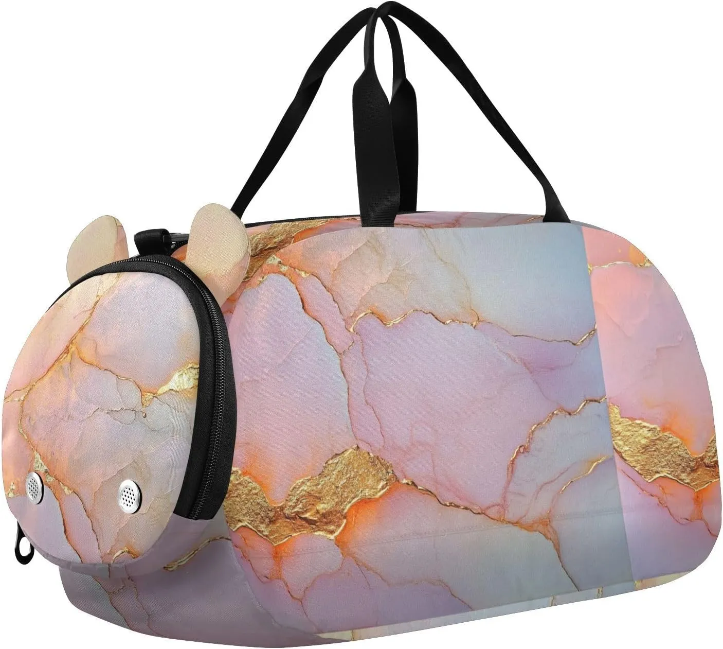 Marble White Blush Duffel Bag with Shoes Compartment Lightweight Kids Overnighter Duffel Bags for School Practice, Sports, Travel