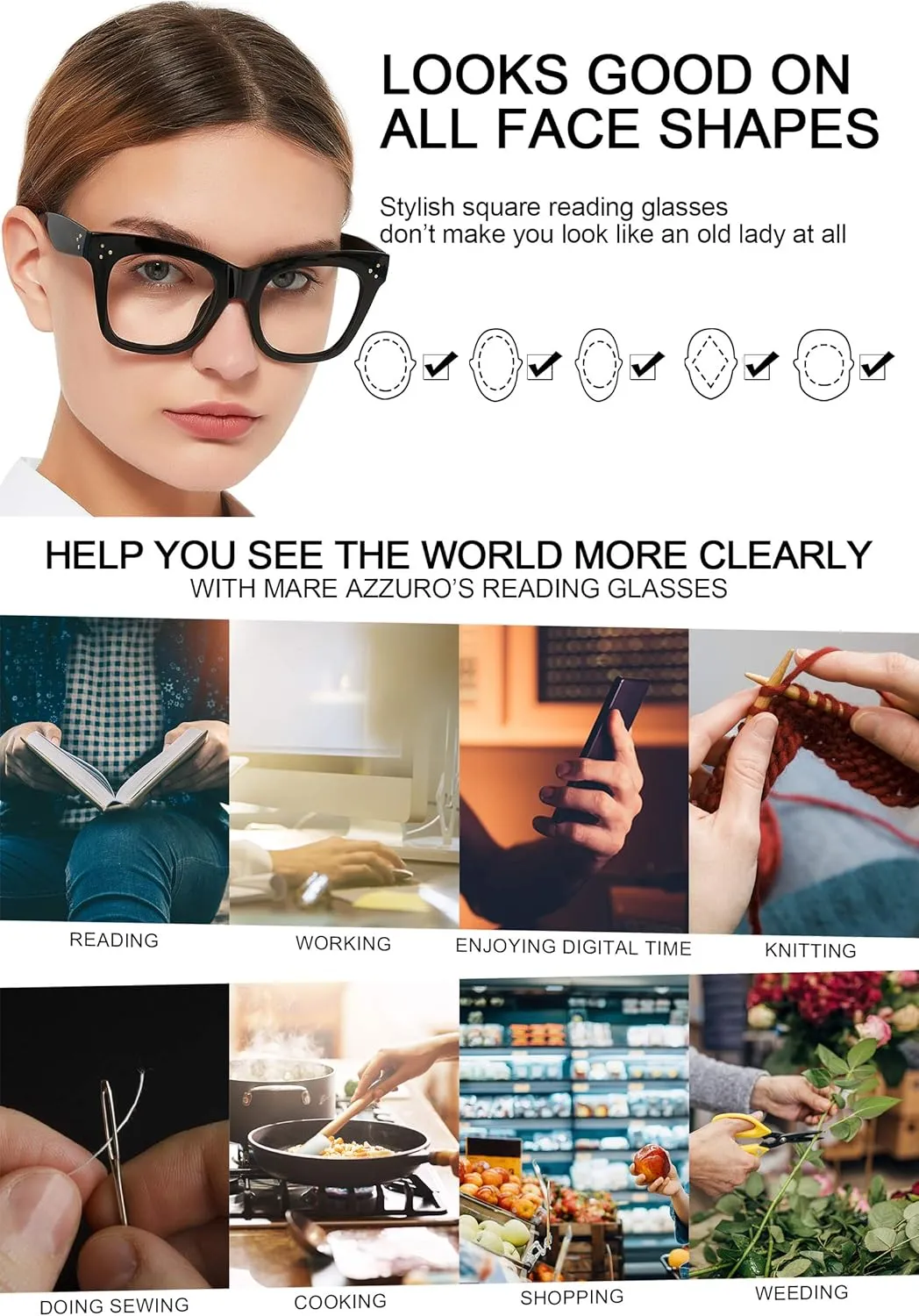 MARE AZZURO Oversized Reading Glasses Women Trendy Large Readers 0 1.0 1.25 1.5 1.75 2.0 2.25 2.5 2.75 3.0 3.5 4.0 5.0 6.0 (Black, 200)