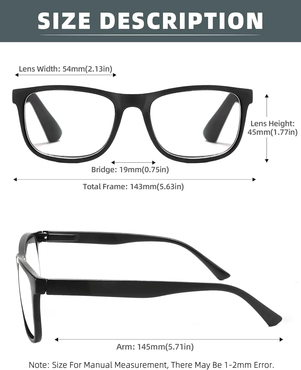 Matte Black Reading Glasses Men Large Oversized Wide Readers  0.50 Lightweight Magnifying Cheaters Big Head/Large Face