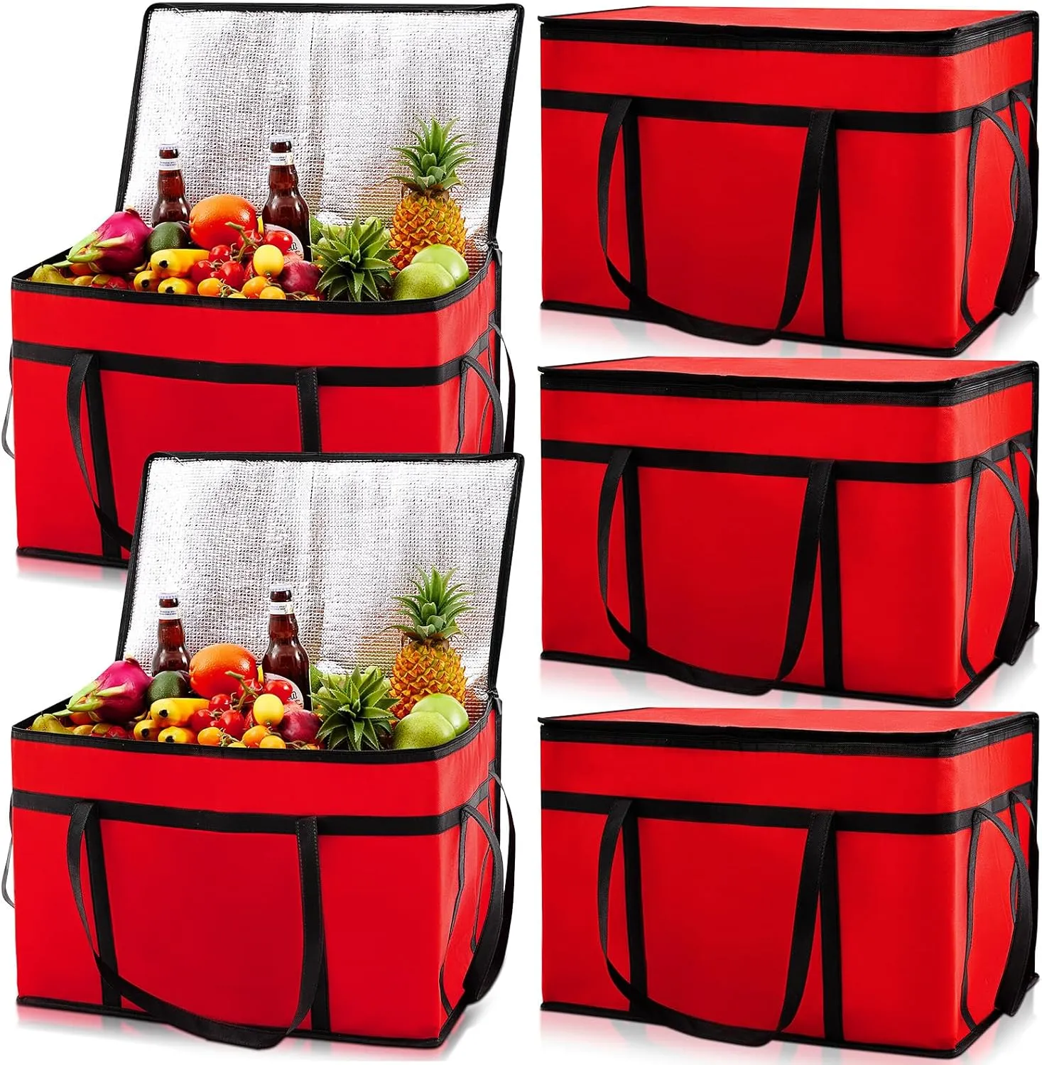 Maxcheck Insulated Food Delivery Bag XXXL Large Capacity Hot Cold Grocery Tote Bag Reusable Warming Cooler Pizza Catering Carrier for Commercial Travel Lunch Shopping Gifts(Red,6)