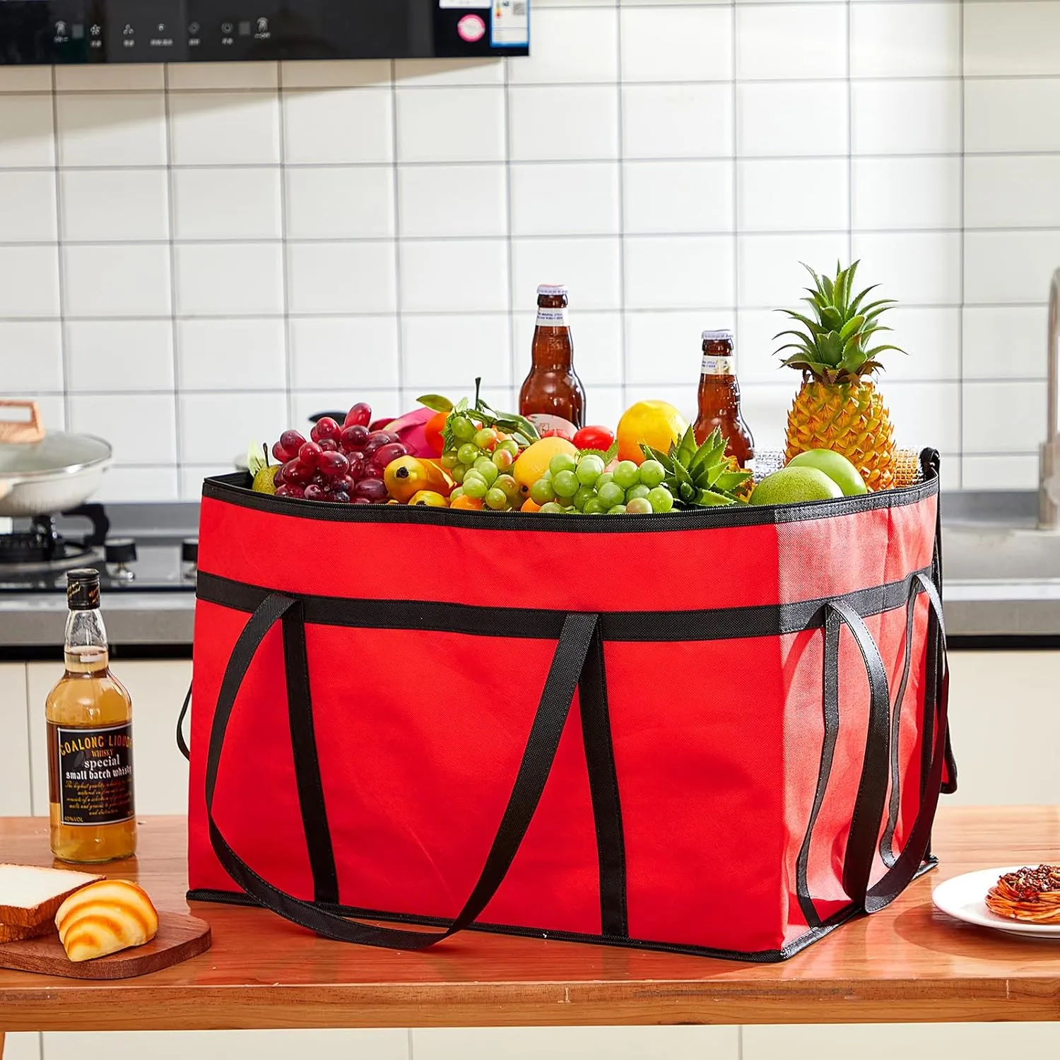 Maxcheck Insulated Food Delivery Bag XXXL Large Capacity Hot Cold Grocery Tote Bag Reusable Warming Cooler Pizza Catering Carrier for Commercial Travel Lunch Shopping Gifts(Red,6)