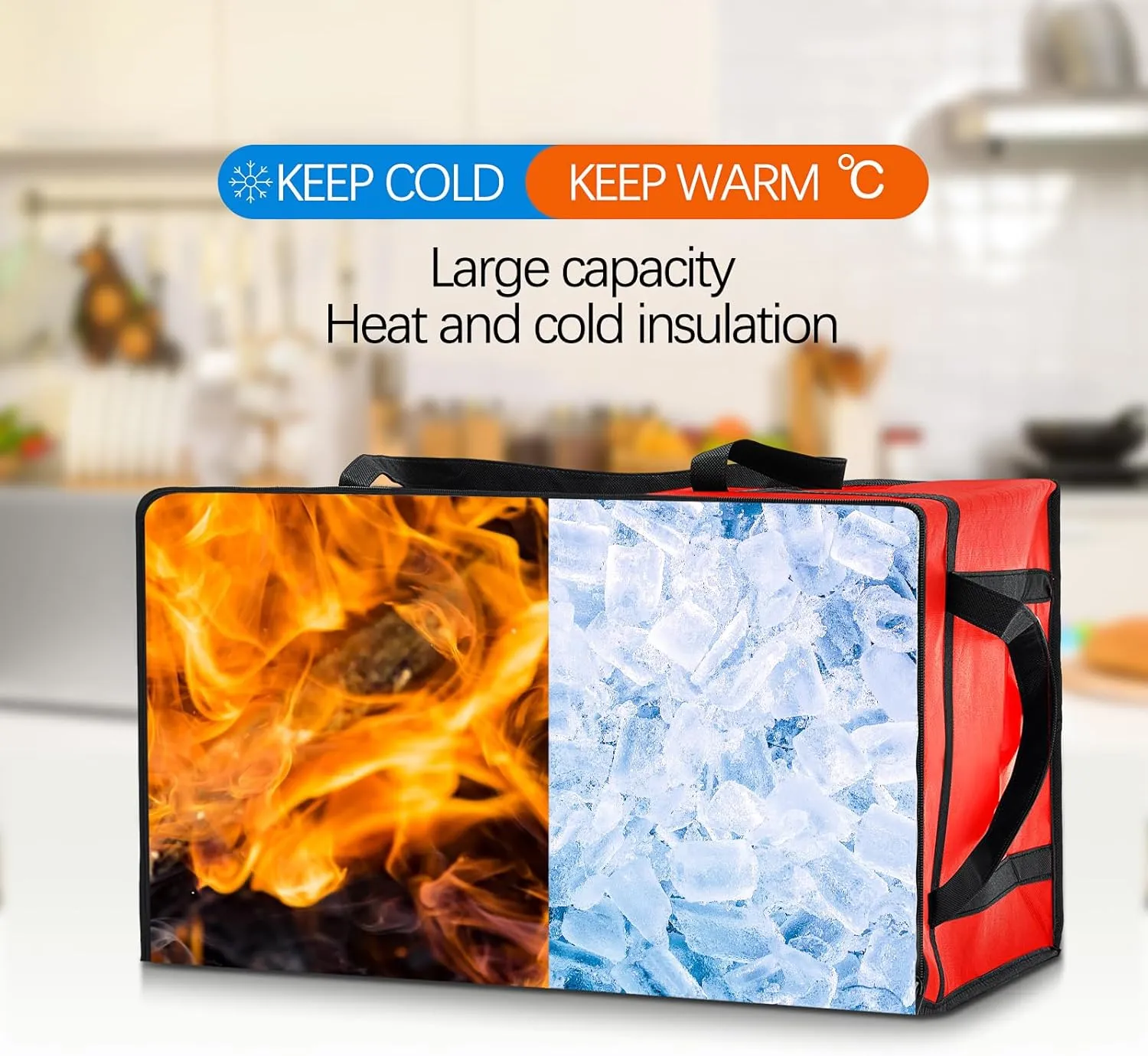 Maxcheck Insulated Food Delivery Bag XXXL Large Capacity Hot Cold Grocery Tote Bag Reusable Warming Cooler Pizza Catering Carrier for Commercial Travel Lunch Shopping Gifts(Red,6)