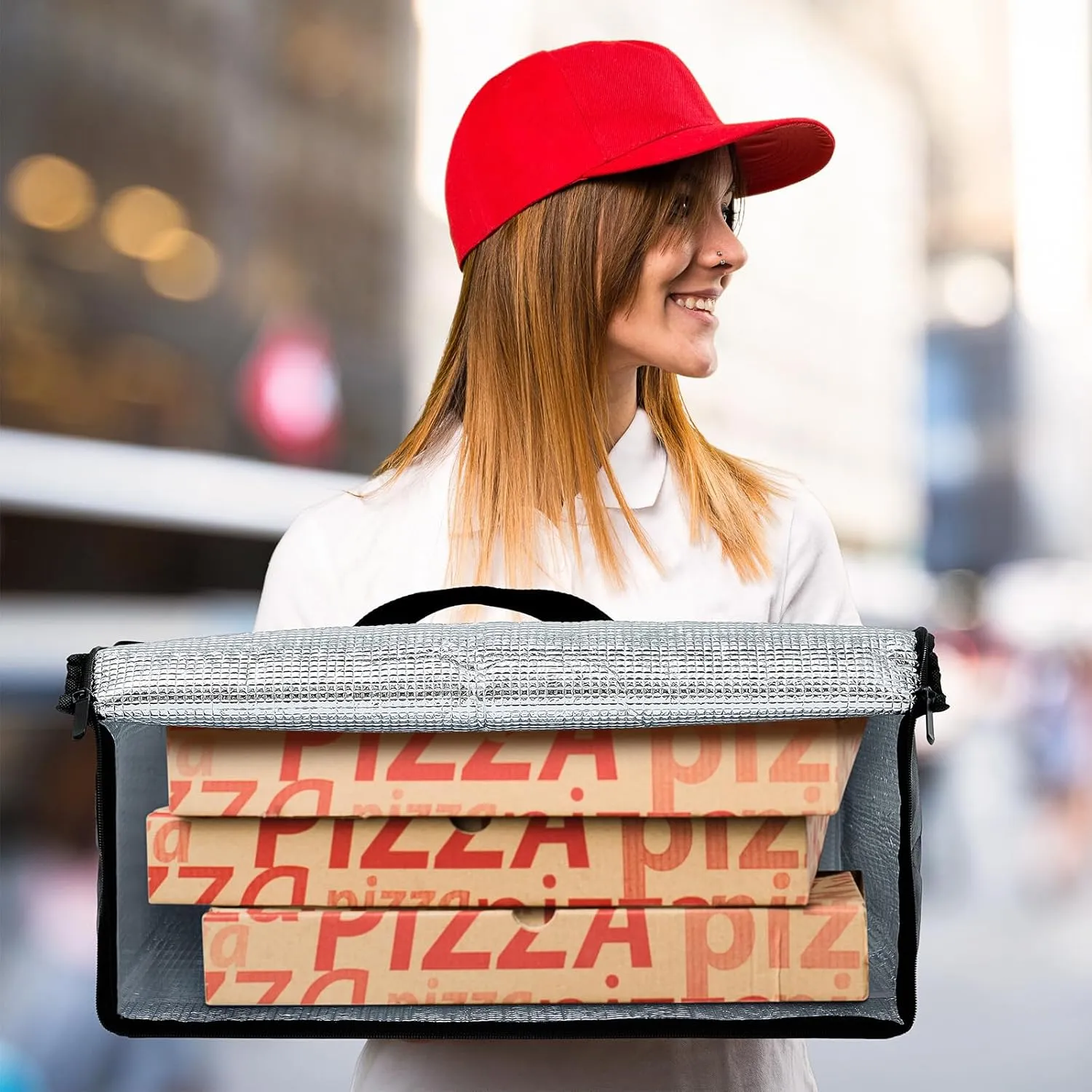 Maxcheck Insulated Food Delivery Bag XXXL Large Capacity Hot Cold Grocery Tote Bag Reusable Warming Cooler Pizza Catering Carrier for Commercial Travel Lunch Shopping Gifts(Red,6)