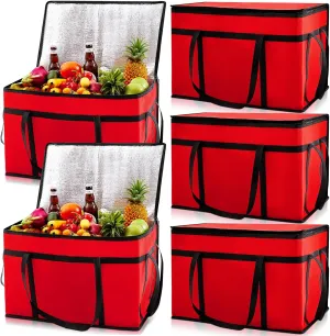 Maxcheck Insulated Food Delivery Bag XXXL Large Capacity Hot Cold Grocery Tote Bag Reusable Warming Cooler Pizza Catering Carrier for Commercial Travel Lunch Shopping Gifts(Red,6)