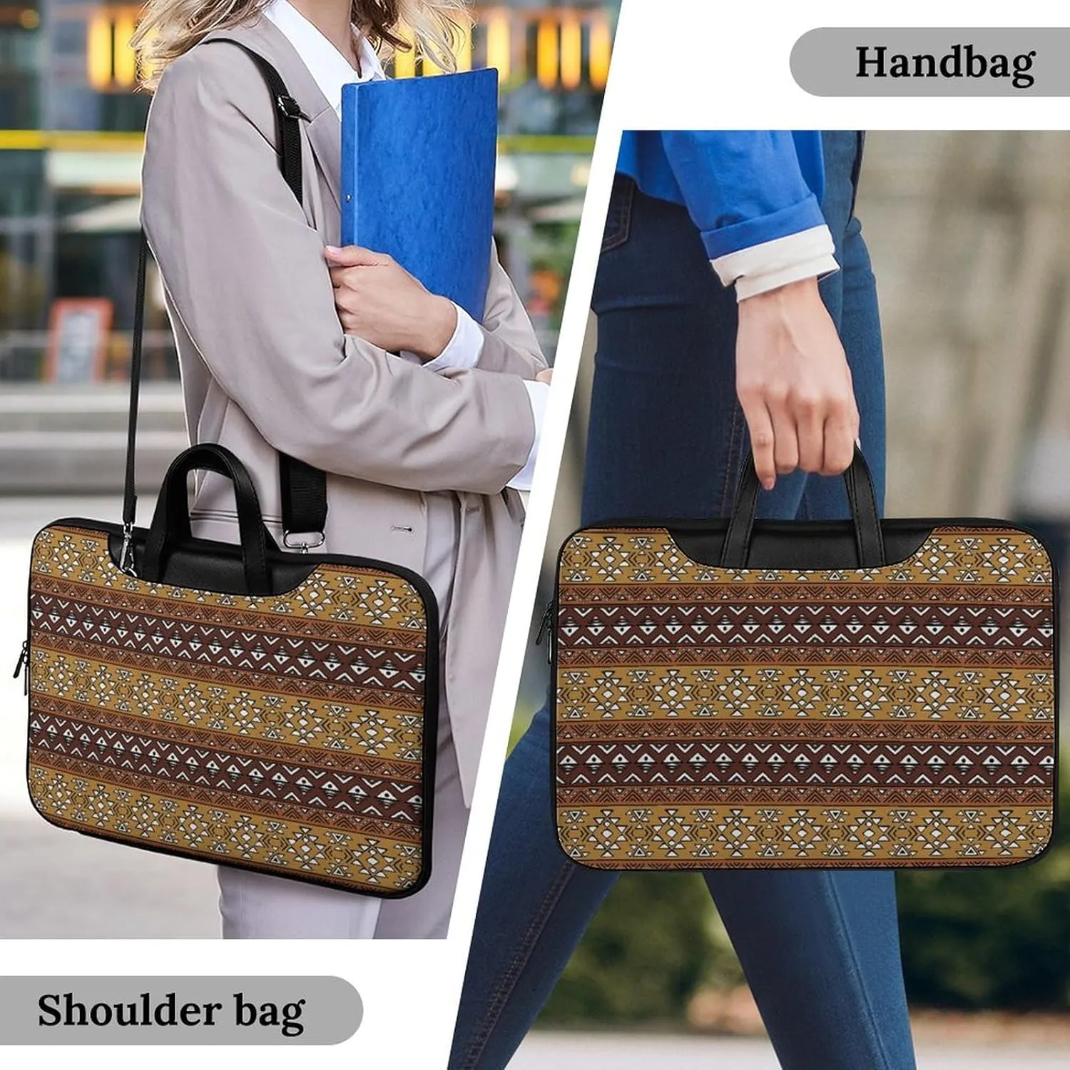 Maya Horizontal Geometric Pattern Leather Bag Laptop Case Slim Water Resistant Computer Bags with Handle Briefcase for Work
