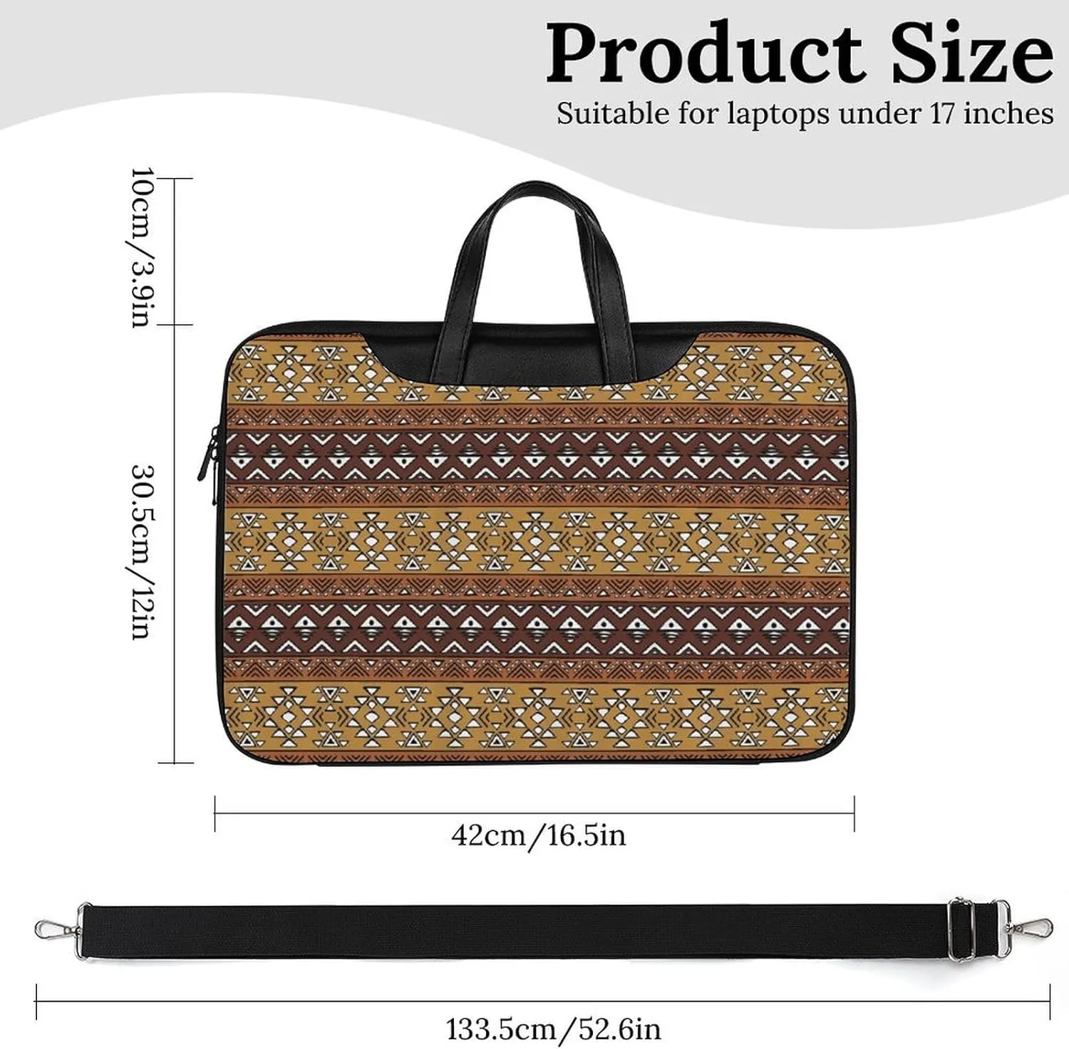 Maya Horizontal Geometric Pattern Leather Bag Laptop Case Slim Water Resistant Computer Bags with Handle Briefcase for Work